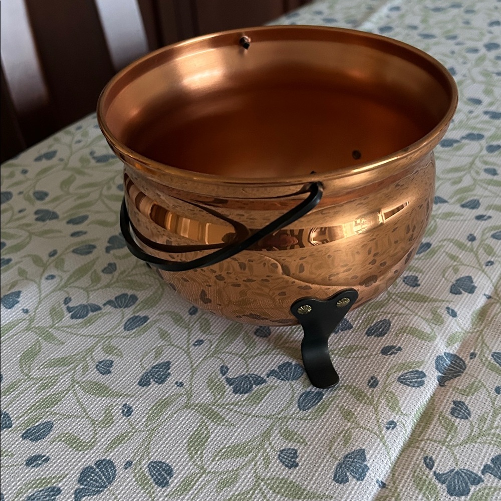 Copper-Tone Decorative Cauldron Bowl with Black Feet